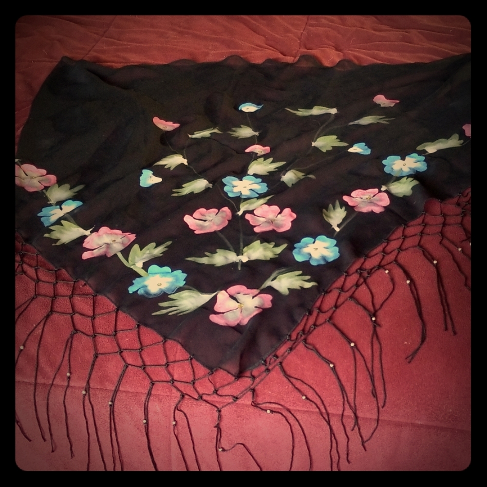 Hand painted sheer shawl